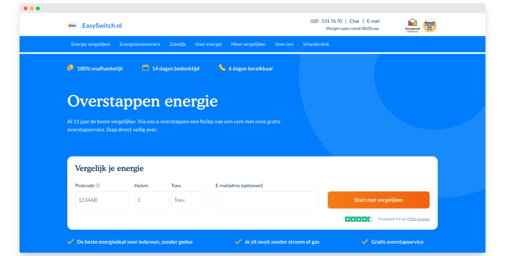 Energie vergelijken bij Easyswitch.nl